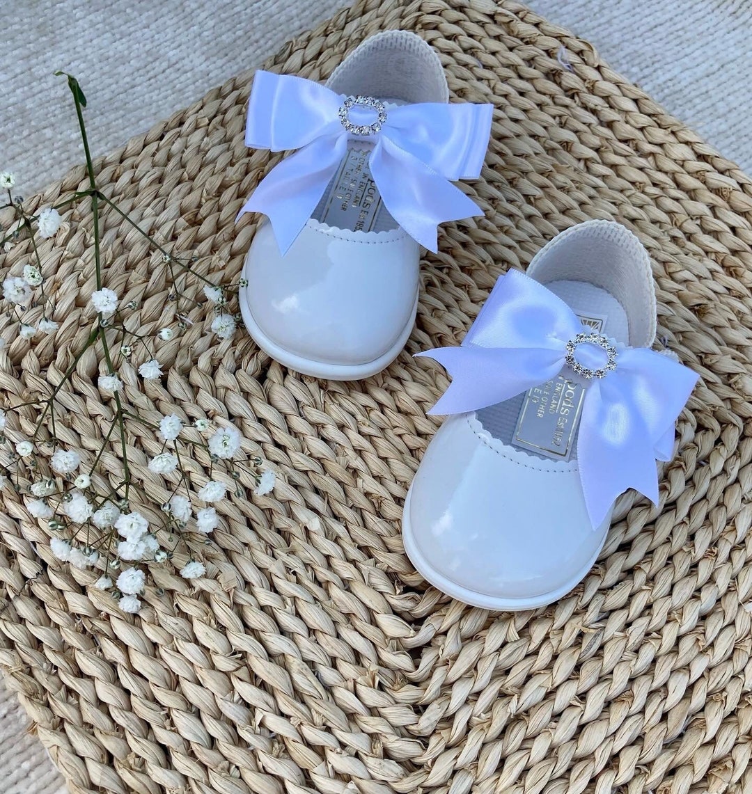Baypods Spanish Baby Shoes. Hard Sole White Bow and Diamanté Etsy UK
