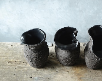 Freeform Vase, Wabi Sabi Primitive Pottery, Black Clay Rustic Ceramics