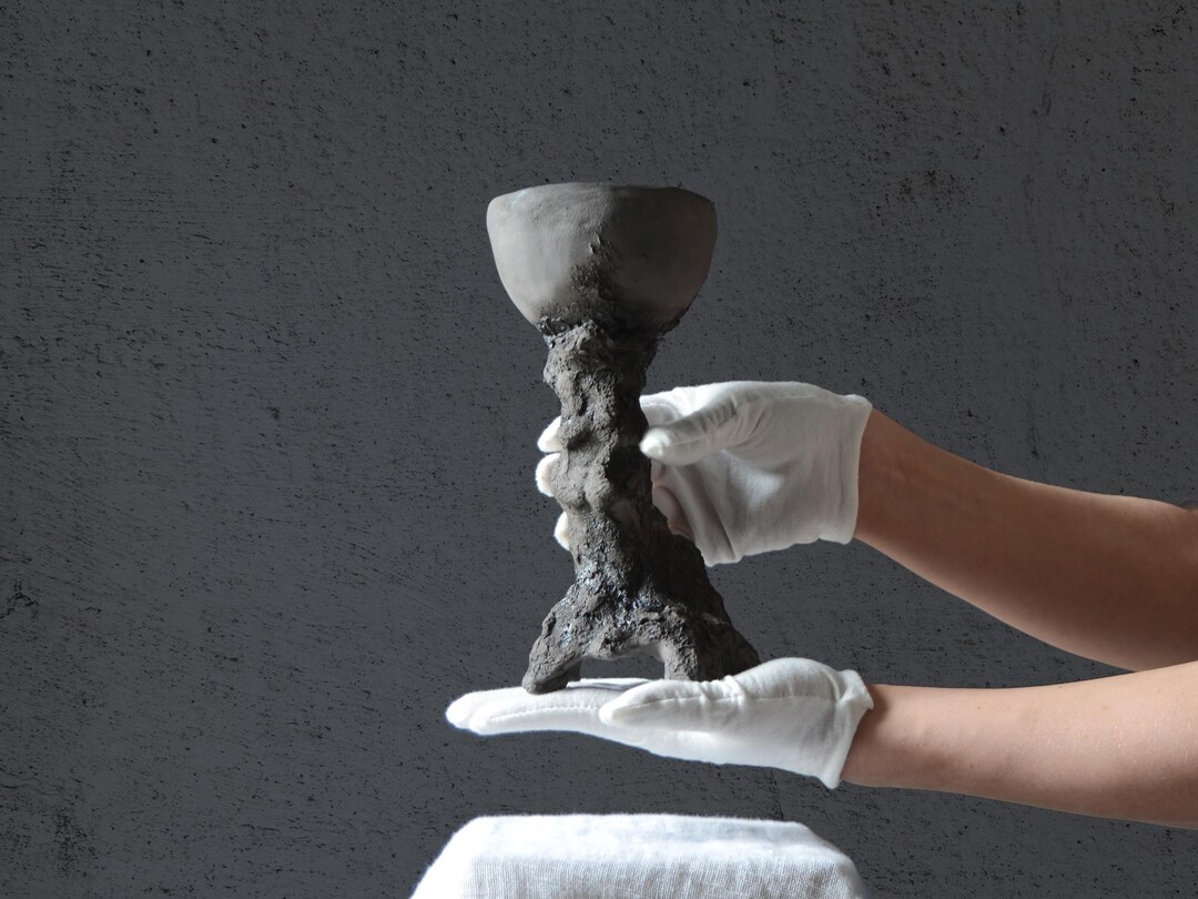 Black Clay Chalice Rustic Ritual Cup On Tall Leg Ceramic Goblet Wine 