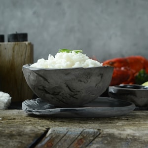 Berry Bowl with Ceramic Plate, Japanese Handmade Wabi Sabi Pottery, Rice Bowl with Trinket Dish image 9