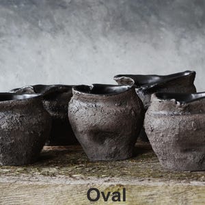 Primitive Pottery Japanese Vase, Black Minimalist Wabi Sabi, Raw Unglazed Rustic Ceramics image 10