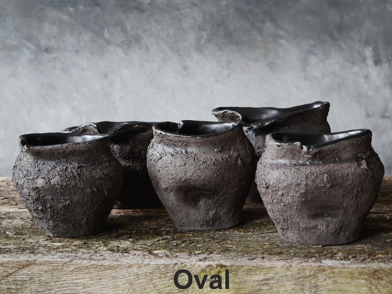 Primitive Pottery Japanese Vase, Black Minimalist Wabi Sabi, Raw Unglazed Rustic Ceramics image 10