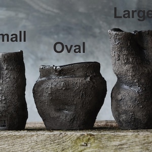Primitive Pottery Japanese Vase, Black Minimalist Wabi Sabi, Raw Unglazed Rustic Ceramics image 2