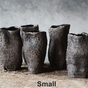 Primitive Pottery Japanese Vase, Black Minimalist Wabi Sabi, Raw Unglazed Rustic Ceramics image 8