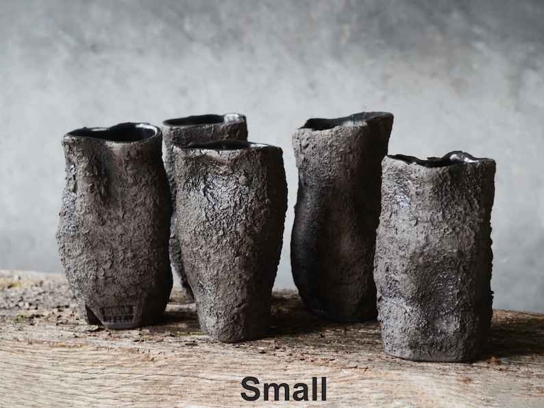 Primitive Pottery Japanese Vase, Black Minimalist Wabi Sabi, Raw Unglazed Rustic Ceramics image 8