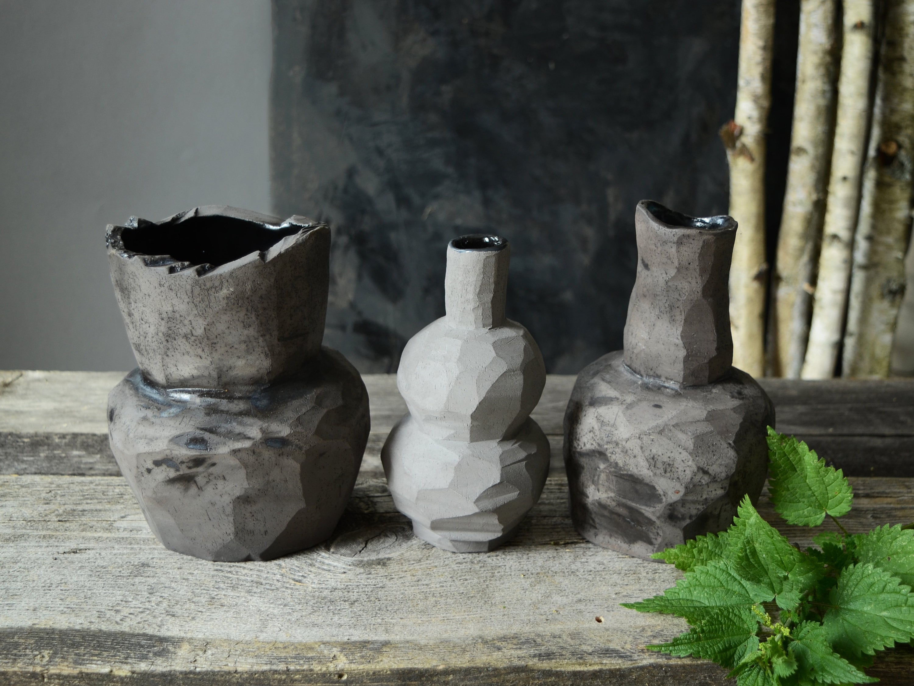 Black Ceramic Minimalist Vase Japanese Vase Table Decor Rough Cut Photo Inspiration