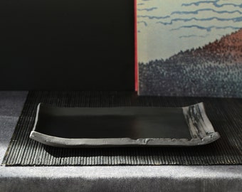 Sushi Plate, Black Clay Japanese Plate, Handmade Ceramic Sushi Tray for Sushi Party, Gift for Sushi Lover