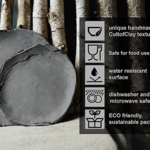 Black Ceramic Wabi Sabi Rustic Plates, Japanese Minimalist Trinket Dish, Primitive Pottery Appetizer or Snack Plate, Handmade Candle Dish image 2