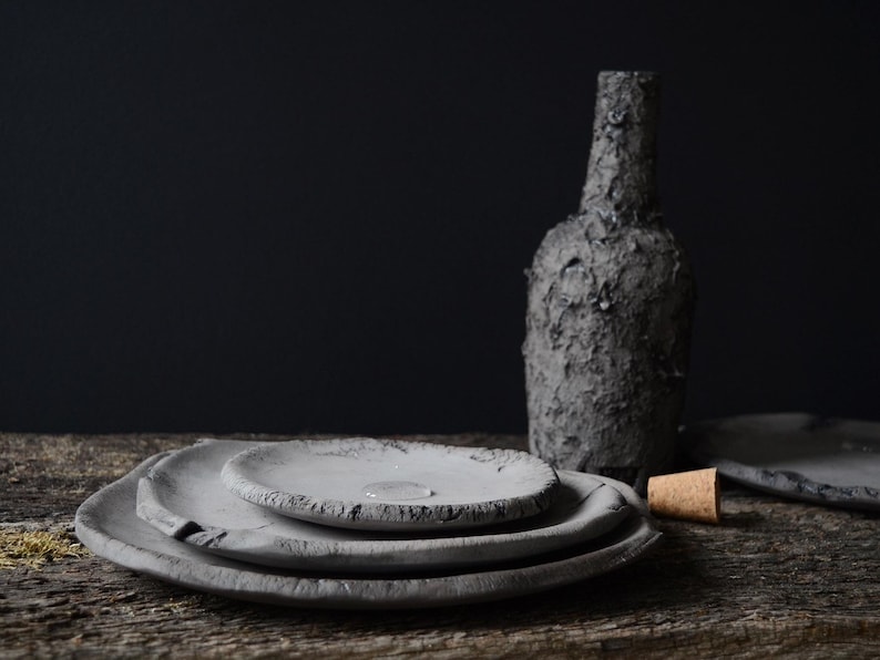 Black Ceramic Wabi Sabi Rustic Plates, Japanese Minimalist Trinket Dish, Primitive Pottery Appetizer or Snack Plate, Handmade Candle Dish image 8