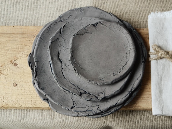Wabi Sabi Rustic Plates from Ceramic, Japanese Minimalist Trinket Dish from Black Clay, Primitive Pottery Snack Plate, Handmade Candle Dish