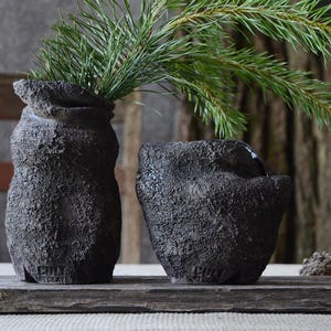 Primitive Pottery Japanese Vase, Black Minimalist Wabi Sabi, Raw Unglazed Rustic Ceramics image 4