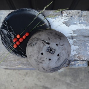 Berry Bowl with Ceramic Plate, Japanese Handmade Wabi Sabi Pottery, Rice Bowl with Trinket Dish image 4