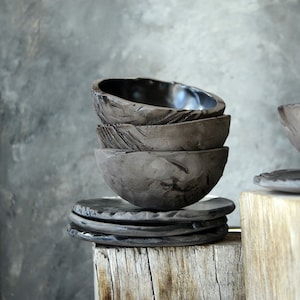 Berry Bowl with Ceramic Plate, Japanese Handmade Wabi Sabi Pottery, Rice Bowl with Trinket Dish image 7