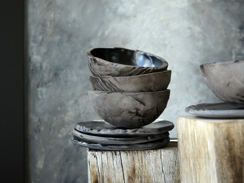 Berry Bowl with Ceramic Plate, Japanese Handmade Wabi Sabi Pottery, Rice Bowl with Trinket Dish image 7