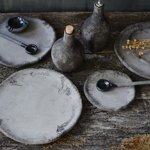 Black Ceramic Wabi Sabi Rustic Plates, Japanese Minimalist Trinket Dish, Primitive Pottery Appetizer or Snack Plate, Handmade Candle Dish image 9