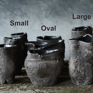 Primitive Pottery Japanese Vase, Black Minimalist Wabi Sabi, Raw Unglazed Rustic Ceramics image 6