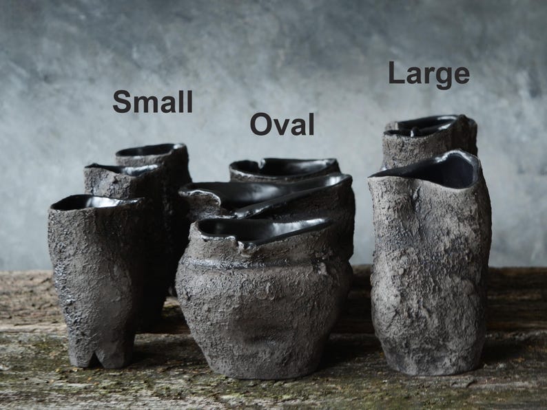 Primitive Pottery Japanese Vase, Black Minimalist Wabi Sabi, Raw Unglazed Rustic Ceramics image 6