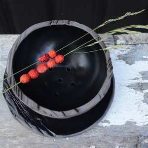 Berry Bowl with Ceramic Plate, Japanese Handmade Wabi Sabi Pottery, Rice Bowl with Trinket Dish image 2