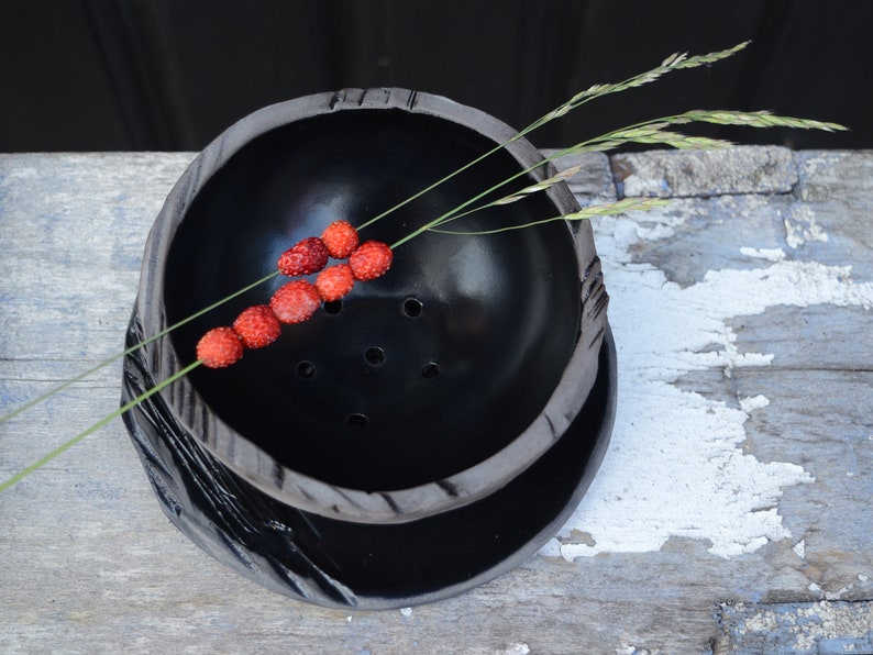 Berry Bowl with Ceramic Plate, Japanese Handmade Wabi Sabi Pottery, Rice Bowl with Trinket Dish image 2