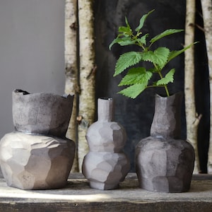 Black Ceramic Minimalist Vase, Japanese Vase, Table Decor, Rough Cut Handmade Pottery