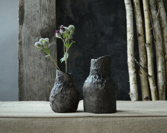 Vase japonais Wabi Sabi, vase minimaliste en poterie primitive, céramique fabriquée à la main brute non émaillée