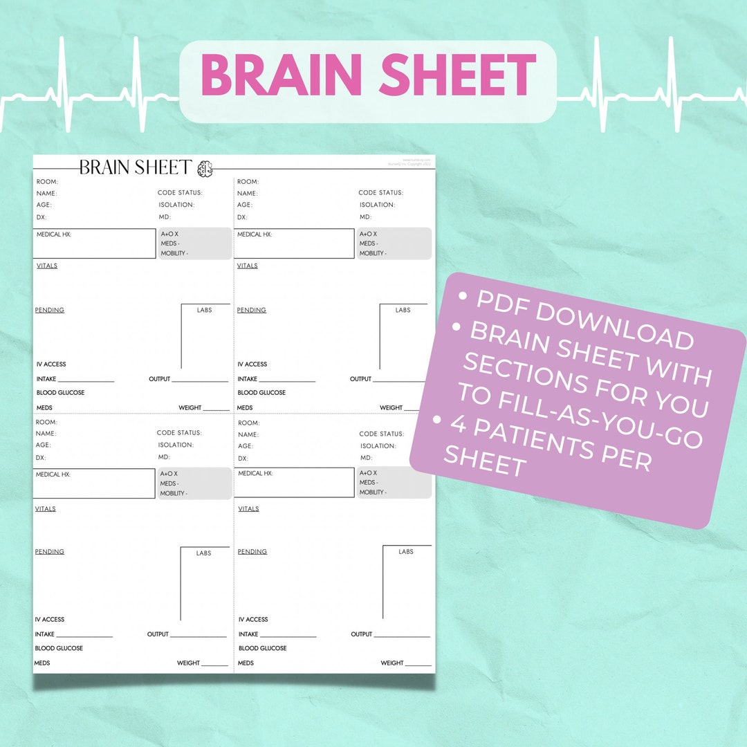 Nurse Brain Sheet Perfect for New Grad Nurses on Medsurg and ED Etsy Nurse Brain Sheet Perfect for New Grad Nurses on Medsurg and ED Etsy