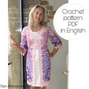 Modern Irish Lace – Crochet Cardigan  Pattern - Purple Floral Bridal Wedding Cardigan - crochet flowers - light soft bridal cape covering