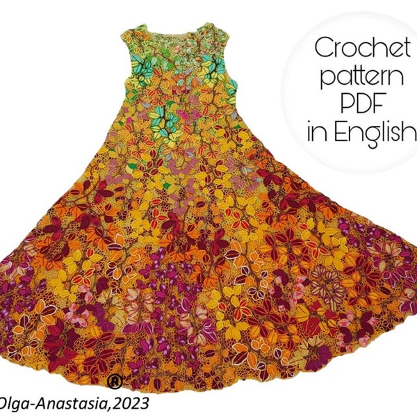 Irish Crochet Lace Dress Pattern - Herbst buntes und spektakuläres ärmelloses Kleid - Kleid Irland Herbst Zweige mit Netting Hintergrund