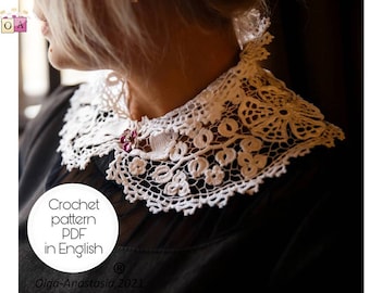 Modèle de col en dentelle au crochet irlandais : nom personnalisé, motif floral (modèle PDF)