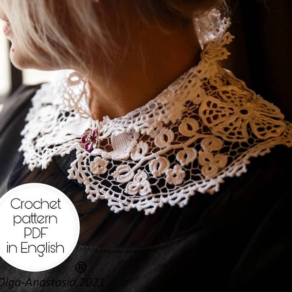 Сrochet lace collar -Irish lace collar - collar Crochet pattern - Personalized name - collar necklace - crochet pattern flower- prom dress