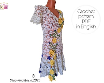Boho Irish Lace Dress Crochet Pattern: Cornflower & Sunflower Motifs (PDF Pattern)
