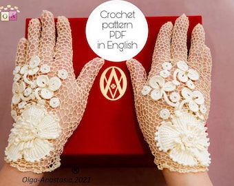 Modèle de gants en dentelle au crochet irlandais - Conception de mariage de fleurs 3D (Modèle PDF)