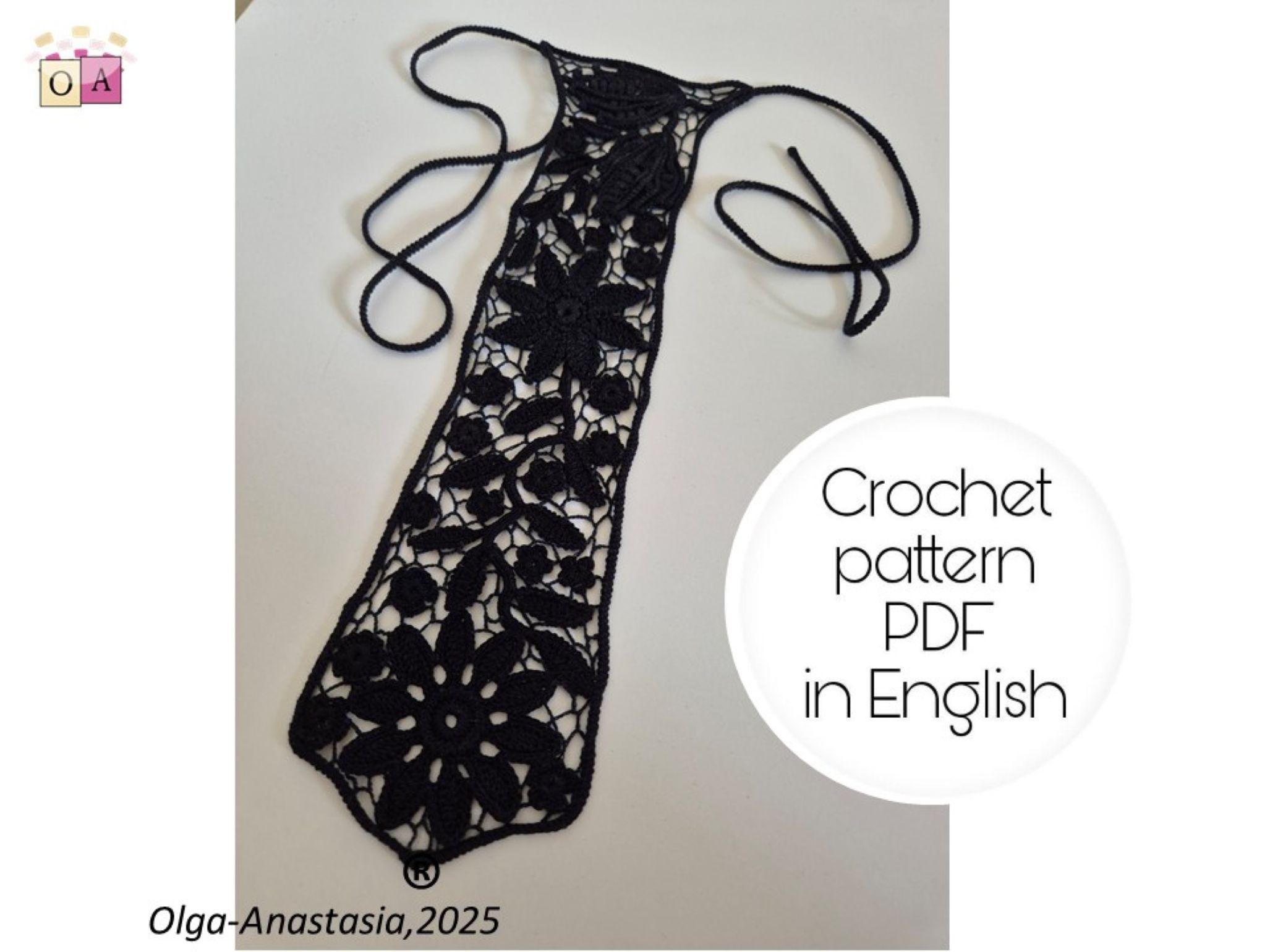 30 3D Crochet Patterns for Texture, Shape, and Standout Handmade Projects 3 Black Irish Lace Tie