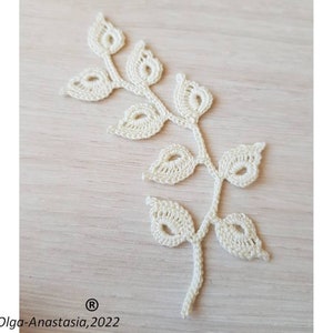 Crochet branch with leaves pattern Irish lace branch pattern crochet detailed tutorial crochet crochet leaf applique pattern image 9