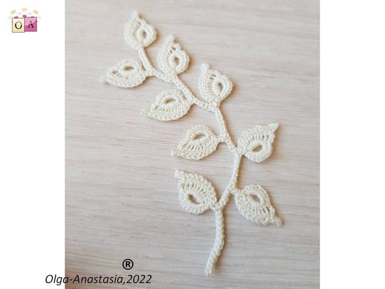 Crochet branch with leaves pattern Irish lace branch pattern crochet detailed tutorial crochet crochet leaf applique pattern image 9