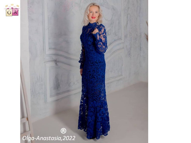 Blue Irish Lace Crochet Dress Pattern: 3D Flower Motif (PDF Pattern) image 6