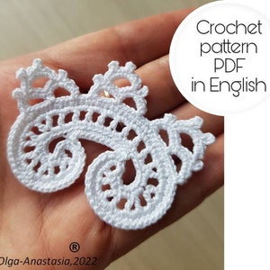 Motif de crochet de défilement de couronne antique - motif de dentelle irlandaise - motif d'applique au crochet - motif de crochet - motifs de dentelle - motif de dentelle de tutoriel de crochet