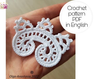 Antique crown scroll crochet pattern- Irish lace motif -Crochet Applique Pattern- Crochet Pattern- Lace Motifs -crochet tutorial lace motif