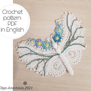 Irish lace - crochet pattern Butterfly , crochet applique- antique motif Butterfly-motif 3D crochet pattern- crochet tutorials .