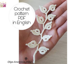 Crochet Branch with Leaves Pattern: Irish Lace Applique (PDF Pattern)