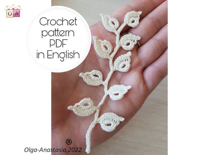 Crochet branch with leaves pattern Irish lace branch pattern crochet detailed tutorial crochet crochet leaf applique pattern image 1