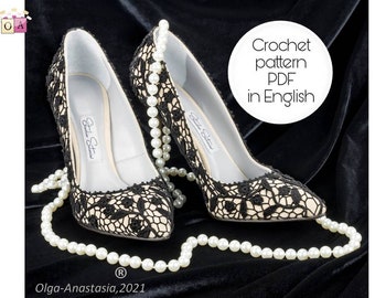 Crochet Patterns shoes- shoes  Irish lace - black lace shoes pattern- detailed tutorial -crochet applique for ladies shoes -Bridesmaid Shoes