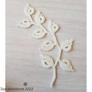 Crochet branch with leaves pattern Irish lace branch pattern crochet detailed tutorial crochet crochet leaf applique pattern image 4