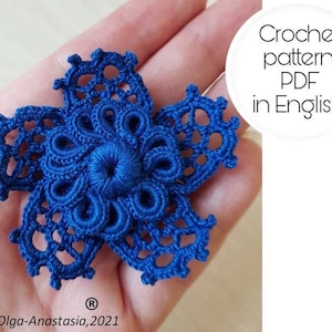 Openwork 3D crochet pattern - Irish lace - Crochet Applique flower- motif 3D flowers - Home Décor - detailed flower tutorial crochet