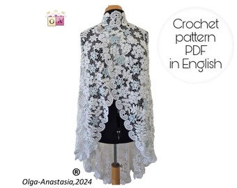 Irish Lace Crochet Shawl Pattern – White Wedding Cape (PDF Pattern)