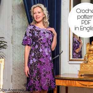 Irish Crochet Lace Pattern Dress- Lilac Wedding Dress- detailed tutorial crochet pattern- vintage crochet- bridal dress crochet instruction