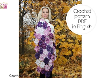 Patrón de crochet para bufanda de encaje irlandés de lana: Chal floral (patrón PDF)