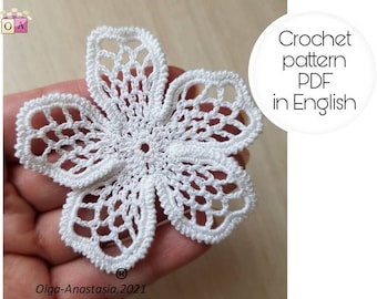 Crochet pattern - white flower - Irish lace motif 3D flowers - easy crochet pattern- detailed tutorial crochet -crochet flower instruction