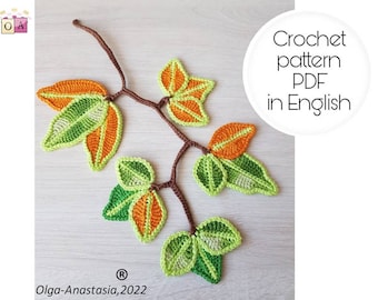 Crochet Branch with Leaves Pattern: Irish Lace Motif (PDF Pattern)