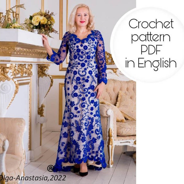 Patron de robe au crochet - robe en dentelle irlandaise - robe bleue - dentelle au crochet - patrons au crochet vintage - tuto crochet - crochet irlandais